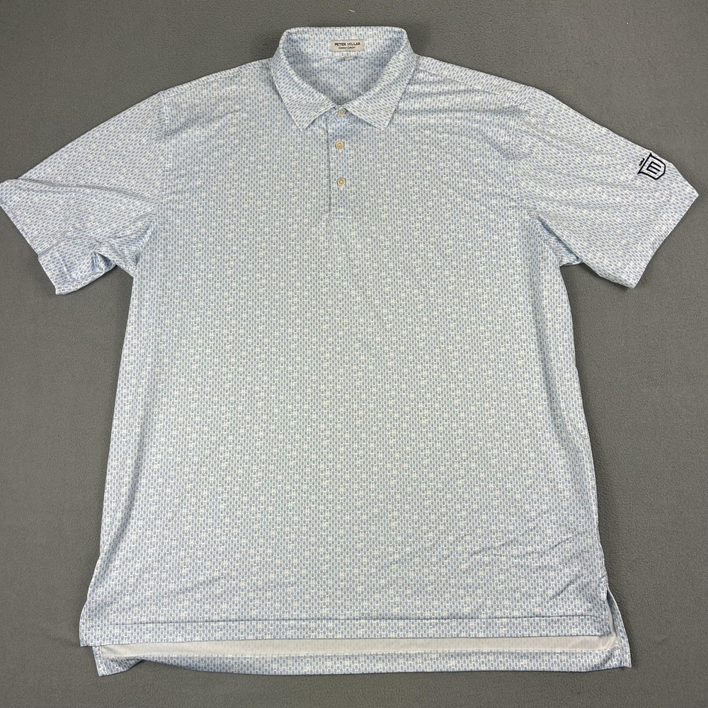 Peter Millar‎ Polo Shirt Mens XL Crown Sport Blue Summer Comfort Golf Corkscrew